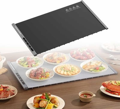 Warmhoudplaat- Voedselverwarmer - Voedselverwarmingskussen -Voedselverwarmer - 250W elektrische oprolbare verwarmingsplaat met 8 temperatuurinstellingen en 6 uur timer, voor thuiskeukenbuffetservice, waterdicht siliconen materiaal - zwart