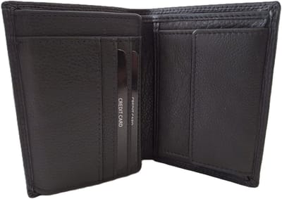 Oi zwarte leren heren portemonnee hoog model / platte billfold met pasjes verticaal / hoge dunne beurs met groot zichtvenster / anti skim / zwart leer / 601