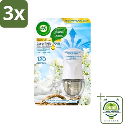 3 x Air Wick Essential Oils - Elektrische Geurverspreider Starterkit - Sering & Fris Linnen - 19ml - Grootverpakking - Luchtverfrisser - Geurverspreider - Air Wick - Essentiële Oliën - Sering & Fris Linnen