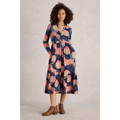 White Stuff Aimee Jersey Dress Navy Multi Maat: 10 | Blousejurken Outlet | Dames | Blauw