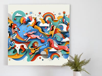 Modern dieren schilderij | Abstracte fauna: een hedendaags meesterwerk van artistieke verbeelding | Kunst - 100x100 centimeter op Forex | Foto op Forex