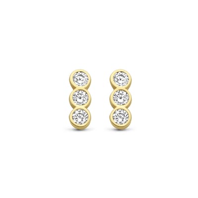 New Bling 9NBG-0273 Gouden Oorknopjes - Dames - 3 Zirkonia Steentjes - 6,1 x 2,4 mm - 14 Karaat - Goud