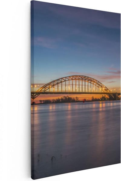 Artaza Canvas Schilderij Nijmegen - 20x30 cm - Klein - Wanddecoratie Brug - Muurdecoratie Zonsondergang - Kamer Accessoires Skyline