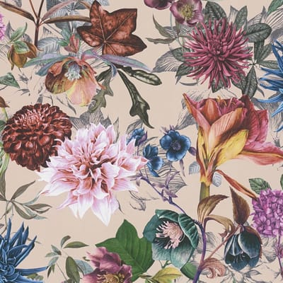 Bloemen behang Profhome 381755-GU glad vliesbehang zonder structuur met bloemmotief mat beige roze paars blauw 5,33 m2