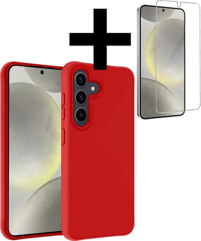 Hoesje - Met Screenprotector - Geschikt voor Samsung Galaxy S24 - Sterk & Shockproof - Back Cover - Siliconen Case - Telefoon Hoes - Telefoonhoesjes - Rood