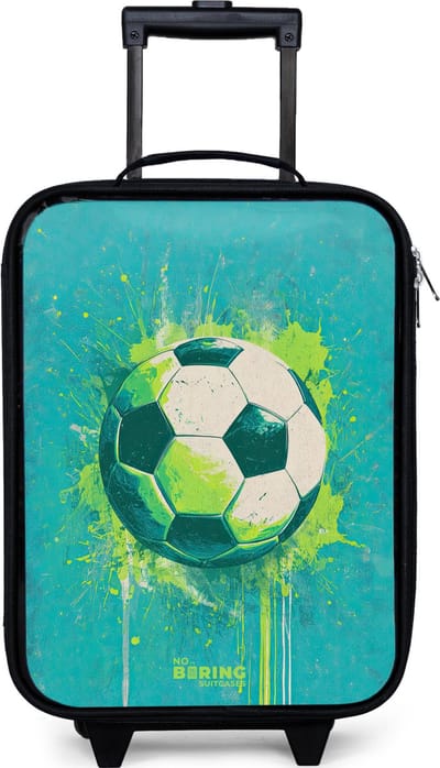 NoBoringSuitcases.com® - Kinderkoffer jongen - Kindertrolley meisje - Voetbal - Verfspatten - Groen - Blauw - Koffer kind lichtgewicht - Reiskoffer trolley voor kinderen - Koffertje met lichtgevende wieltjes - Rolkoffer zwart