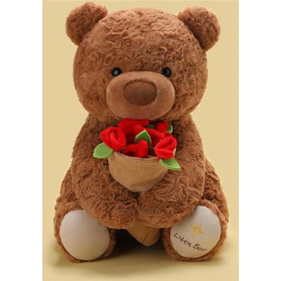 Valentijnsdag Rozen Teddybeer Cartoon Dier Pluche Speelgoed 2 Kleuren Bruine Beer met Rozen Poppen Lief Cadeau Voor Meisjes Geliefden 25cm donkerbruine kleur