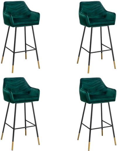 Bronx71® Velvet barkruk Fiona groen 65-78 cm - Barkrukken set van 4 - barstoel