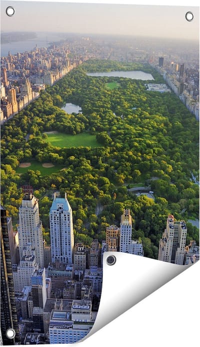 Gards Tuinposter Central Park in New York met Wolkenkrabbers - 40x60 cm - Tuindoek - Tuindecoratie - Wanddecoratie buiten - Tuinschilderij