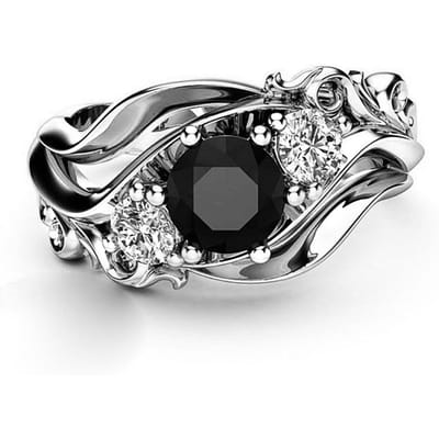 Huitan Bague de Sorcière Unique Pierre Noire Sertissage Griffes Design Bande Torsadée Couleur Or Rose Femmes Bagues de Fiançailles 8 gray