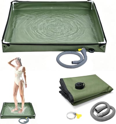 Opvouwbare Douchebak 80x80cm met Afvoerslang, Waterdichte Douchetent Basis voor Kamperen, Mobiele Buiten Douche en Strandgebruik