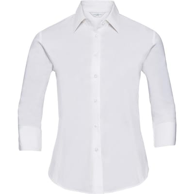 Russell Collection Dames/Dames Easy-Care 3/4 mouw Formeel Overhemd (Wit)