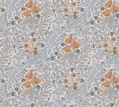 BLOEMEN BEHANG | Botanisch - grijs oranje wit beige - Architects Paper Art of Eden