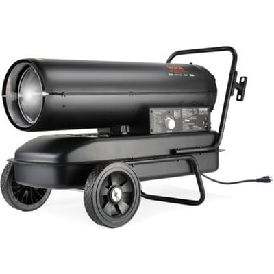 VEVOR Kerosine/Diesel Warmeluchtverwarmer, 100.000 BTU Torpedo Ruimteverwarmer, Draagbaar met Thermostaatregeling, 38 Liter Tank, Efficiënte Kerosineverwarmer voor Binnen/Buiten voor Thuis, Bouwplaats, Industrie, Werkplaatsen, Zwart