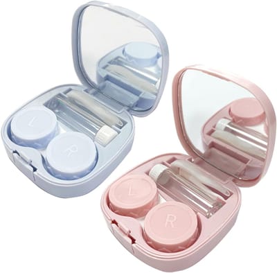 Contactlens Etui - 2 stuks - Contactlenshouders - Kunststof - Herbruikbaar - Reisetuis - Lenzendoosje - Contactlenzenhouder bewaardoos Set - Voor op reis en thuis - 6.8*6.8CM