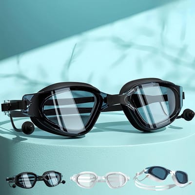 Zwemgoggles met Sterkte, Dioptrieën van 0 tot -8.0, Anti-Fog en UV Bescherming, Perfecte Pasvorm met Neusbrug en Oordopjes