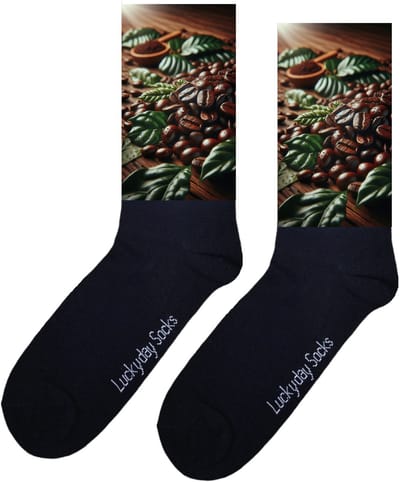 LuckyDay Socks - Koffiebonen - Grappige sokken - Origineel cadeau - Verjaardag cadeau - Trend nu - Opkikker - Vrolijke sokken - Cadeautje - Grappig cadeau - Koffie - Espresso - Cappuccino - Latte - Kerstcadeau - Vaderdag - Moederdag - Maat 37-44