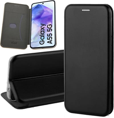 Hoesje geschikt voor Samsung Galaxy A55 - Screenprotector Glas - Wallet Book Case Zwart
