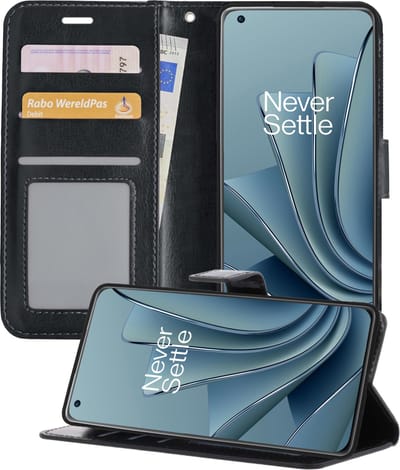 Hoesje - Geschikt voor OnePlus 10 Pro - Luxe Bookcase - Walletcase Hoes - Portemonnee - Cover - Telefoonhoes - Zwart