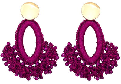 Oorbellen met Glaskralen - Oorhangers - 7 cm - Paars