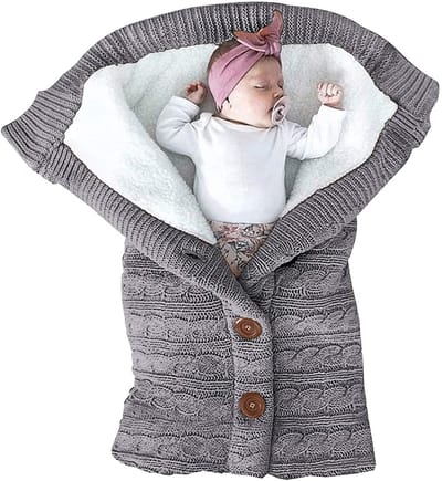 Unisex babywikkeldeken, zacht en dik gebreid van wol, geschikt voor baby's (meisjes en jongens) en voor in de kinderwagen.