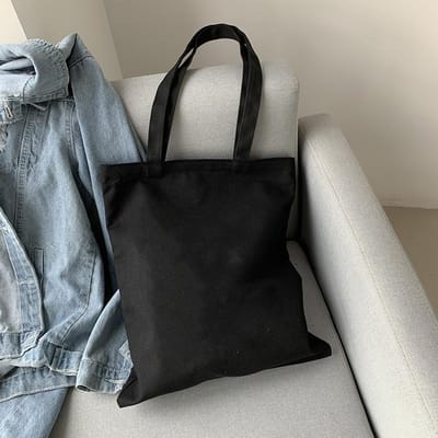Mode Canvas Schoudertas Harajuku Effen Kleur Canvas Boodschappentas Casual Grote Capaciteit Schooltas Tote zwart