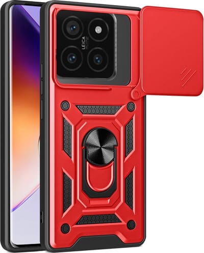 Coverup Hoesje - Geschikt voor Xiaomi 14T Pro Hoesje - Coverup Armor Ring Kickstand Back Cover met Camera Shield - Rood