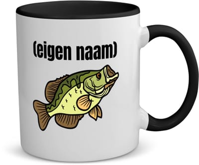 Akyol - vis met eigen naam koffiemok - theemok - zwart - Vis - vissen liefhebbers - iemand die houdt van vissen - verjaardag - cadeau - kado - 350 ML inhoud