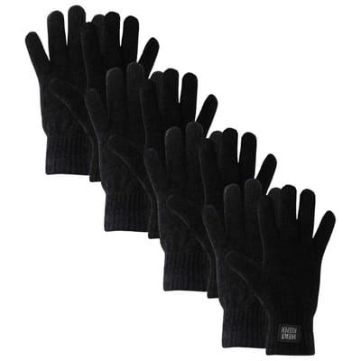 Gebreide thermo handschoenen dames - Chenille - One Size - 4-Paar - Voordeel - Zwart / One Size