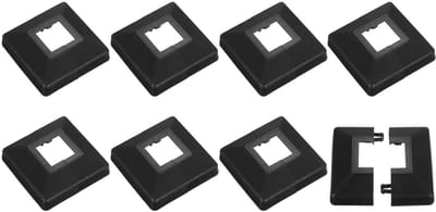 Set van 8 Zwarte Kunststof Afdekkingen voor Paalbasis en Trapleuning Steunen (88x88mm Buitenmaat)