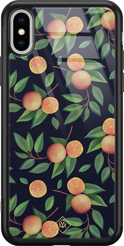 Casimoda® hoesje - Geschikt voor iPhone Xs Max - Fruit / Sinaasappel - Luxe Hard Case Zwart - Backcover telefoonhoesje - Goudkleurig