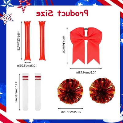 Complete Cheerleader Kostuum Accessoires met Pompoms, Sokken, Haarband en Cheer Sticks voor Halloween, Carnaval en Feestjes