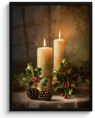 Poster in lijst - Fotolijst 60x80 cm - Posters - Kaarslicht - Kerst - Veelkleurig - Posterlijst zwart - Decoratie - Wanddecoratie woonkamer - Muurdecoratie slaapkamer - Kerstversiering - Kerstdecoratie voor binnen - Kerstmis