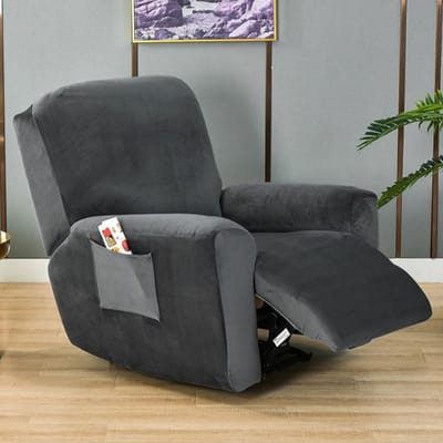 Housse de Fauteuil à Oreilles Meuble Velours Peluche Haute Élastique Housse pour Fauteuils à Oreilles Housse Lavable Protection Fauteuil gris foncé