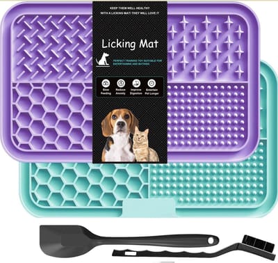 BOTC Likmat Hond met Silicone spatulas - 4-Delig Likmat Voermat Hond - voermat - Slowfeeder Hond - Paars en Cyaan