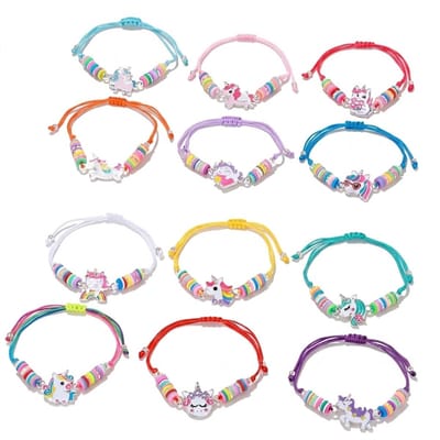 Meerkleurige eenhoorn armband set dames en meisjes – 12 stuks verstelbare koord armbanden met dier hanger – kleurrijke gevlochten armbandenset met bedels