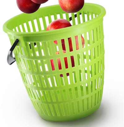 KADAX Ronde container met handvat, robuuste wasverzamelaar, 12 liter, vuilwasmand, wasbox van kunststof, opbergmand met gatenpatroon (12 l, groen)