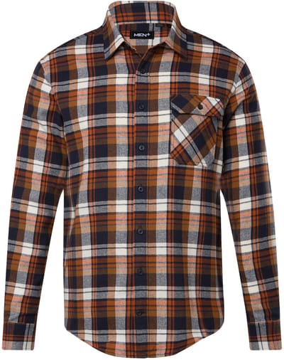 Men Plus - Heren - Geruit flanellen overhemd lange mouwen kentkraag - Sandelhout - Maat 3XL