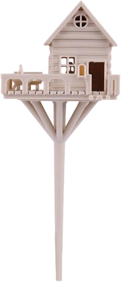 Miniatuur Huisje - 3D Geprint Ornament - Tuin Decoratie - Betoverende Miniatuur - 18 cm Hoog - Crèmekleurig