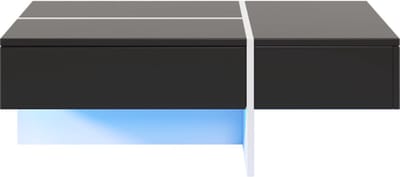 Hoogglans Salontafel Zwart-Wit Kleurblokstructuur Woonkamermeubel 100x50x34,5cm Met App-Gestuurd LED Verlichtingssysteem