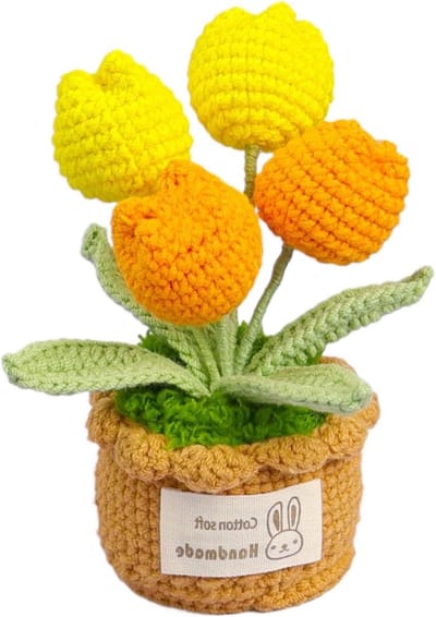 Gehaakte tulpen - Gebreid boeket - Huis decoreren - Handgemaakt met garen - 5 x 5 x 5 cm - Geel