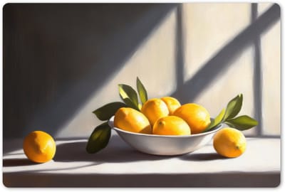 Placemats 45x30 cm - Placemat kunststof - 1 stuk - Citroenen - Stilleven - Geel - Borden onderleggers - Decoratie voor op tafel - Keuken tafeldecoratie accessoires - Vinyl onderlegger - Tafelversiering