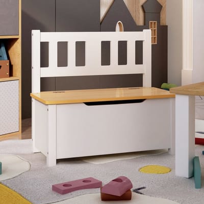 vidaXL - Kinderopbergbankje - 60x30x55 - cm - MDF - wit - en - beige