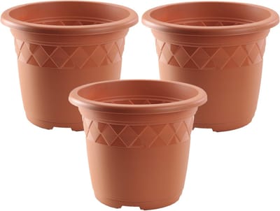 Hega Hogar Bloempot/plantenpot - 3x - D30 cm x H24 cm - terra cotta kunststof - Buiten gebruik