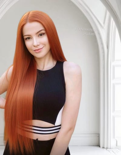 Frazimashop- Luxe Oranje Steile Pruik Koningsdag – Front Lace Wig 13x4 – Lang Haar 60 cm – Hittebestendig – Dames Feest Pruik