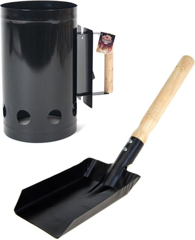 BBQ/Barbecue briketten starter zwart - Met kolenschep zwart 37 cm
