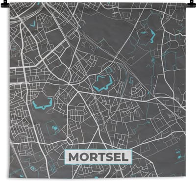 Wandkleed - Wanddoek - België – Mortsel – Stadskaart – Kaart – Blauw – Plattegrond - 180x180 cm - Wandtapijt