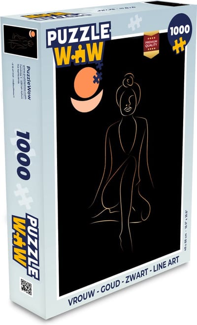 Puzzel Vrouw - Goud - Zwart - Line art - Legpuzzel - Puzzel 1000 stukjes volwassenen