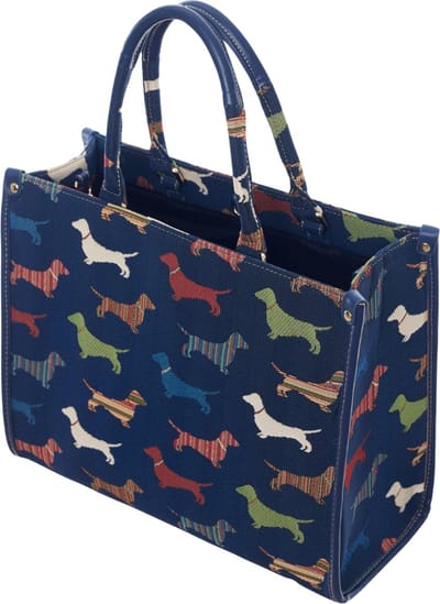 Signare - Luxe City Bag - gobelinstof - Dachshund - Teckel - Donker blauw