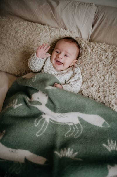 Wollen ledikantdeken - 100% wol - Pure Baby Love - 130x90 cm - sage groen vosjes